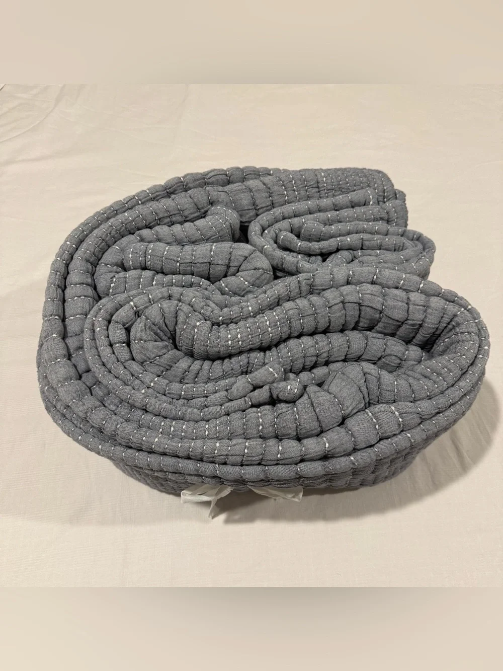 New Quince Organic Cotton Channel Stitch Coverlet Full/Queen - Blue MSRP $144